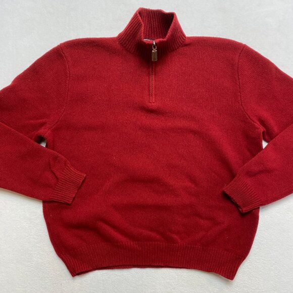 Vintage Polo Ralph Lauren 100% Lambswool Sweater Men's XL Red 1 /4 Zip Pullover - Picture 2 of 12